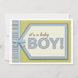 Invitation Blue Green It's a Boy Tag Bow & Ribbon Baby shower