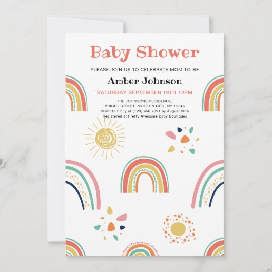 Invitation Blue Green Jaune arc-en-ciel mignon Baby shower fi (Devant)