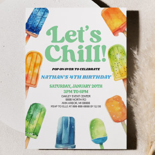 Invitation Blue Green Let's Chill Popsicle fête d'anniversair