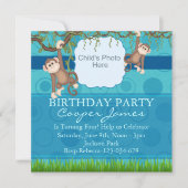 Invitation Blue & Green Monkey Fun Photo Anniversaire Invitat (Devant)