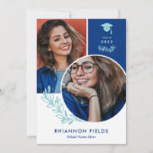 Invitation Blue Green Overlapping Photos Diplômé (Devant)