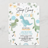 Invitation Blue Green Party comme un anniversaire de dinosaur (Devant / Derrière)