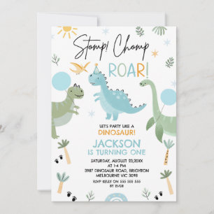 Invitation Blue Green Party comme un anniversaire de dinosaur