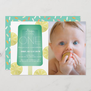 Invitation Blue Green Popsicle Boy Photo 1er anniversaire