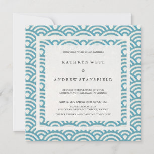 Invitation Blue Green Sea Waves Elegant Beach Wedding