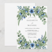 Invitation Blue Green Verdant Botanical Wedding (Devant / Derrière)