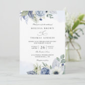 Invitation Blue Green Watercolor Elegant QR Code Wedding (Debout devant)