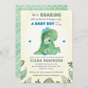 Invitation Blue Green Wild Dinosaur Baby Boy Shower Sprinking