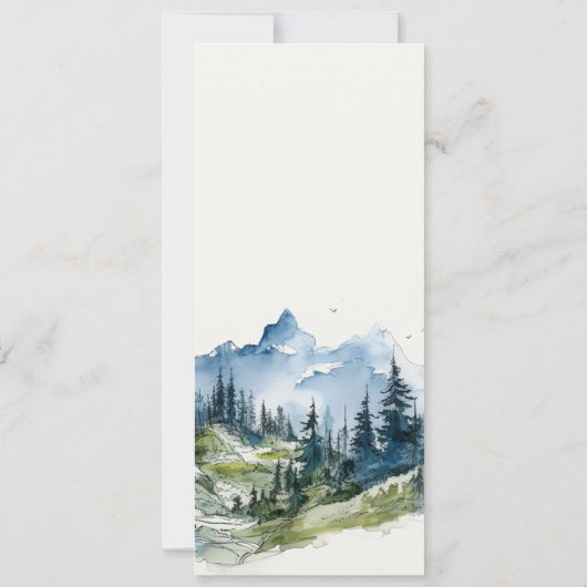 Invitation Blue Green Woods Mountain Sketch Mariage Menu Card (Dos)