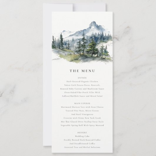 Invitation Blue Green Woods Mountain Sketch Mariage Menu Card (Devant)