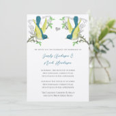 Invitation Blue Green & Yellow Vintage Birds Wedding Inviter (Debout devant)