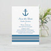 Invitation Blue Grey Ancre nautique Enregistrer la date Invit (Debout devant)
