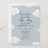 Invitation Blue Grey Aquarelle Nuages Twin Boys Baby shower (Devant)