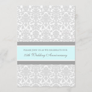 Invitation Blue Grey Damask 25e anniversaire de fête Invitati