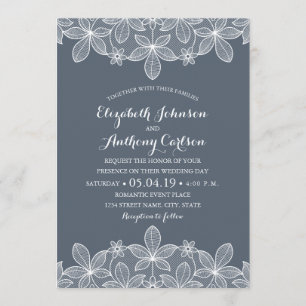 Invitation Blue Grey Elegant Vintage Lace Best Luxury Mariage