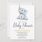 Invitation Blue Grey Elephant Baby Boy Douche (Devant)
