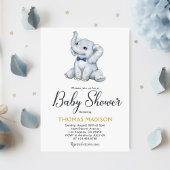 Invitation Blue Grey Elephant Baby Boy Douche