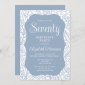 Invitation Blue Grey Flora Femme 70e fête d'anniversaire (Devant / Derrière)