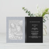 Invitation Blue Grey Floral Damask Black Photo Tous les événe (Debout devant)