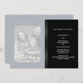 Invitation Blue Grey Floral Damask Black Photo Tous les événe (Devant / Derrière)