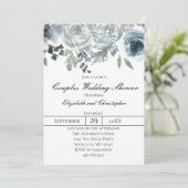 Invitation Blue Grey Green Élégant Floral Couples Mariage (Debout devant)