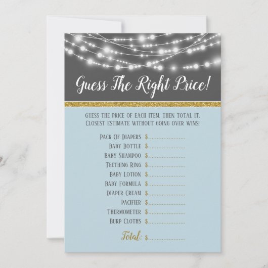 Invitation Blue Grey Lights Devinez Le Bon Baby shower De Pri (Devant)
