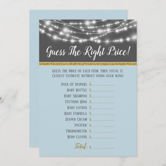 Invitation Blue Grey Lights Devinez Le Bon Baby shower De Pri (Devant / Derrière)