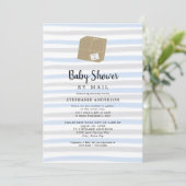 Invitation Blue Grey Stripes Baby shower garçon par courrier (Debout devant)