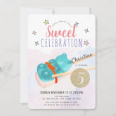Invitation Blue Gummy Ours Candy Sushi Fille Anniversaire (Devant)