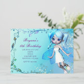 Invitation Blue Haired Fairy Girls Anniversaire Fête Invitati (Debout devant)