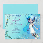 Invitation Blue Haired Fairy Girls Anniversaire Fête Invitati (Devant / Derrière)