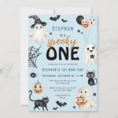 Invitation Blue Halloween Cute Éffrayant One Boy 1er Annivers (Devant)