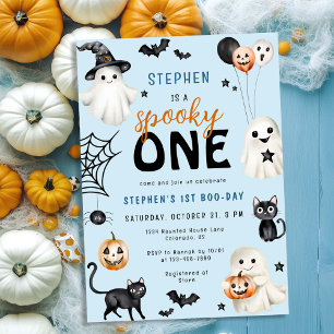 Invitation Blue Halloween Cute Éffrayant One Boy 1er Annivers
