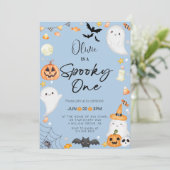 Invitation Blue Halloween Ghost 1st Boy Anniversaire (Debout devant)