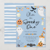 Invitation Blue Halloween Ghost 1st Boy Anniversaire (Devant / Derrière)