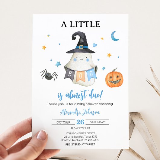 Invitation Blue Halloween Ghost Little Boo Baby shower