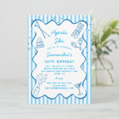 Invitation Blue Hand Drawn Apres Ski Winter Birthday Party (Debout devant)
