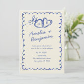 Invitation Blue hand drawn heart Whimsical Wedding  Invitati (Debout devant)