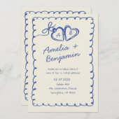Invitation Blue hand drawn heart Whimsical Wedding  Invitati (Devant / Derrière)