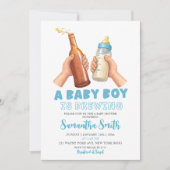 Invitation Blue Hand Drawn Minimalist A baby Boy is brewing (Devant)