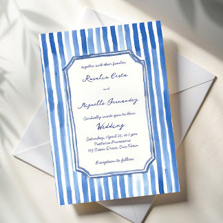 Invitation Blue hand drawn vintage stripes wedding