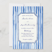 Invitation Blue hand drawn vintage stripes wedding (Devant)