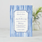 Invitation Blue hand drawn vintage stripes wedding (Debout devant)