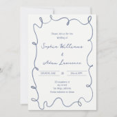 Invitation Blue  Hand Written Pinstripes Whimsical Wedding (Devant)