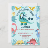 Invitation Blue Happy Little Dinosaures Un garçon 1er anniver (Devant)