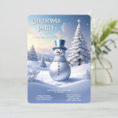 Invitation Blue Hat Snowman Christmas Tree Holiday Party (Debout devant)