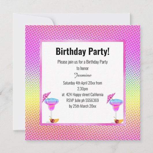 INVITATION BLUE HAWAIIAN RAINBOW GEOMETRIC ANNIVERSAIRE (Devant)