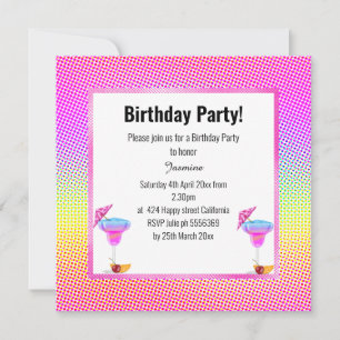 INVITATION BLUE HAWAIIAN RAINBOW GEOMETRIC ANNIVERSAIRE