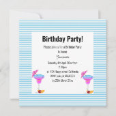 INVITATION BLUE HAWAIIAN STRIPED THÈME ANNIVERSAIRE (Devant)
