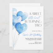 Invitation Blue Heart Balloon 2nd Birthday (Devant / Derrière)